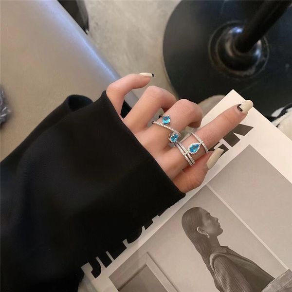 Übertriebener Fingerring Aquamarin Cz 925 Sterling Silber Party Ehering Ringe für Frauen Charme Versprechen Geburtstag Schmuck Geschenk