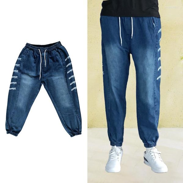 Herren Jeans Blau Schwarz Baggy Herren Hip Hop Jungen Lässig Elastische Taille Hose Breites Bein Lang Street Style Jugendmode Buchstaben