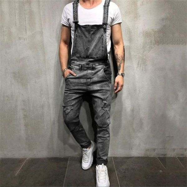 Herren Jeans Herren Skinny Distressed Knie zerrissen Biker Denim Latzhose Overalls für Herren Hi Street Suspender Stretch Pants