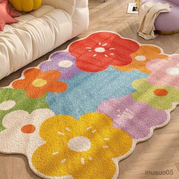 Tapetes de bebê Playmats Quarto Casa Carpet Area grande área colorida sala de estar flor de decoração espessada tapete infantil decoração rosa rosa