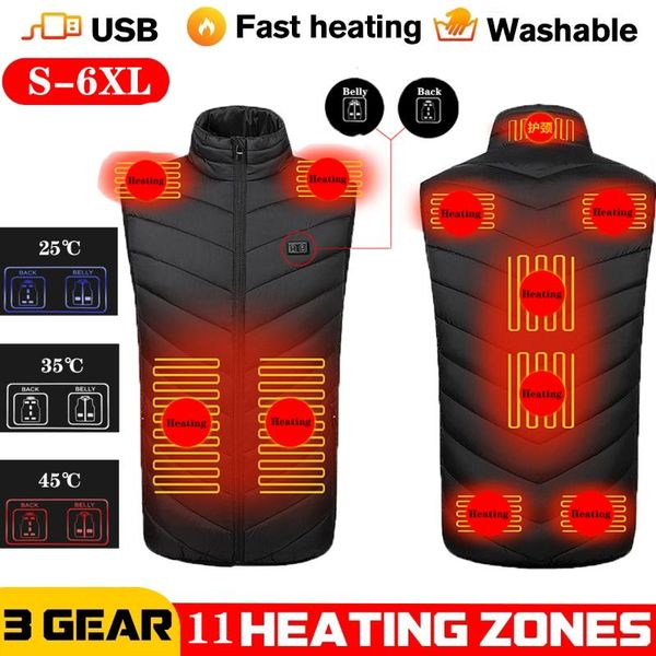 Coletes masculinos 9/11 Locais coletes aquecidos homens homens USB aquecimento de roupas térmicas caçando inverno negro-6xl