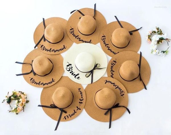 Широкие шляпы Персонализированные пляжные шляпы гибкая девичника Подарки для свадебного душа для мамы на заказ на заказ солнечная подружка невесты миссис
