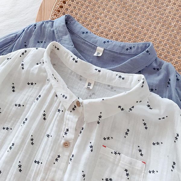 Damen Blusen Doppelschicht Baumwollgarn Hemd 2023 Herbst Lose Puppenkragen Koreanisch Sieben Ärmel Camisas De Mujer