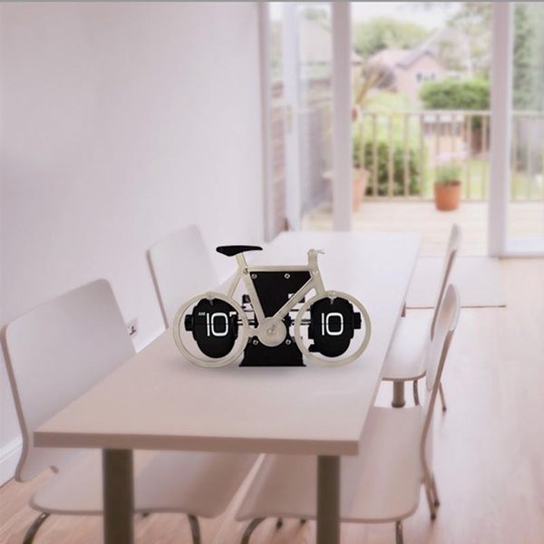 Orologi da parete Creative Flip Clock Bicicletta a forma di sveglia da tavolo Viaggi Decorativo per la casa Bianco