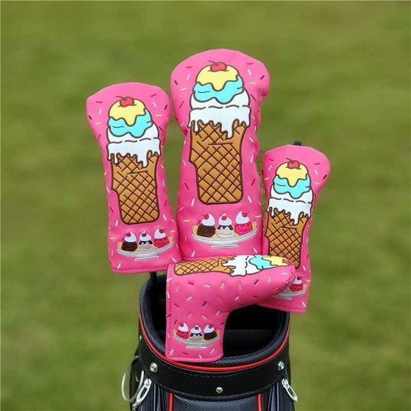 Altri prodotti da golf Ice Cream Design Golf Cover Wood Driver Fairway Hybrid Waterproof Protector Set Dureble Golf Putter Head Club Cover J230506