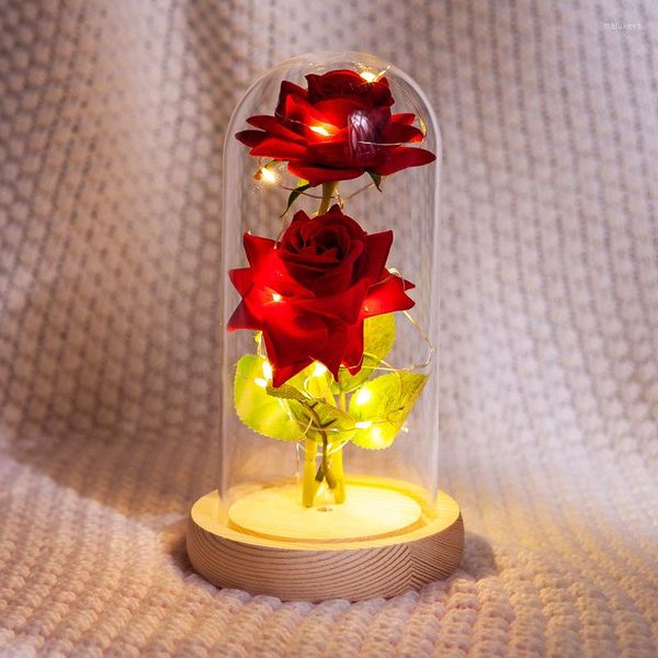Dekoratif Çiçekler Yapay Romantik Sahte Gül LED Işık Sonsuza Kadar Çiçek Seti Kadınlar için Hediye Anne Ofis veya Ev Dekorasyonları