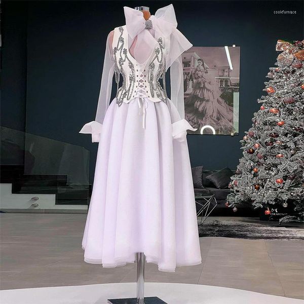 Partykleider Est Elegant Gorgeous Prom Long Sleeves Bow Crystals Chain A-Line Damen Abendkleider Plus Size Custom Made