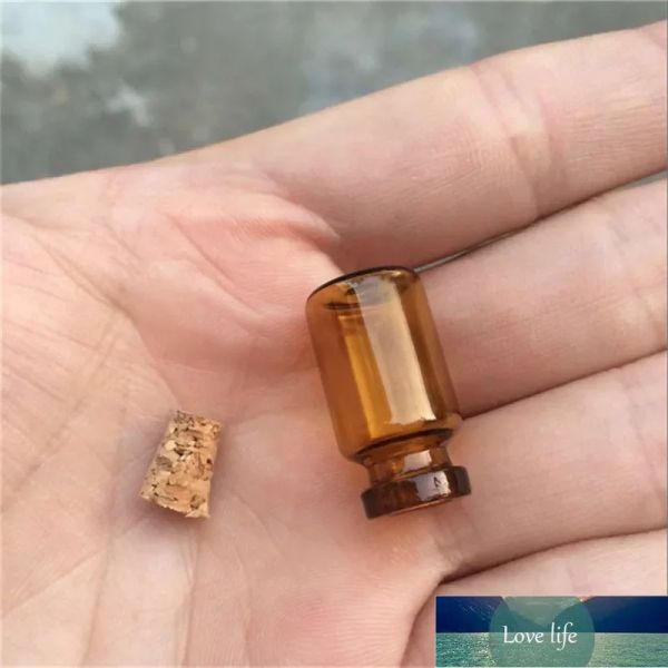 13 * 24 * 6mm 1ml Top Bottiglie di vetro ambrato con tappo in sughero Vuoto Piccole fiale di vetro Vasi Piccola bottiglia dei desideri 100 pezzi