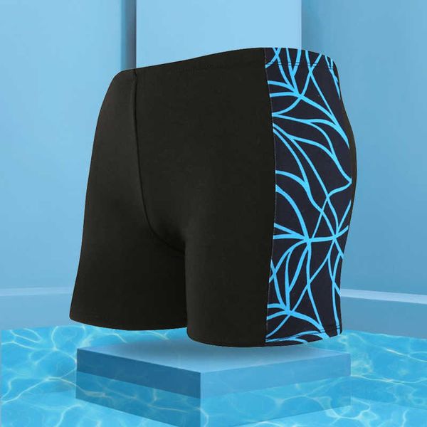 Menas de banho masculina 2022 Men's Natando Trunks Corner plana Polícia quente Tamanho grande leite de seda adulto calças de primavera quente estampada P230506