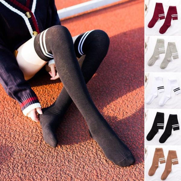 Calzini da donna 1 paio di calze spesse alla coscia con stampa a righe stile giapponese Autunno Inverno sopra il ginocchio
