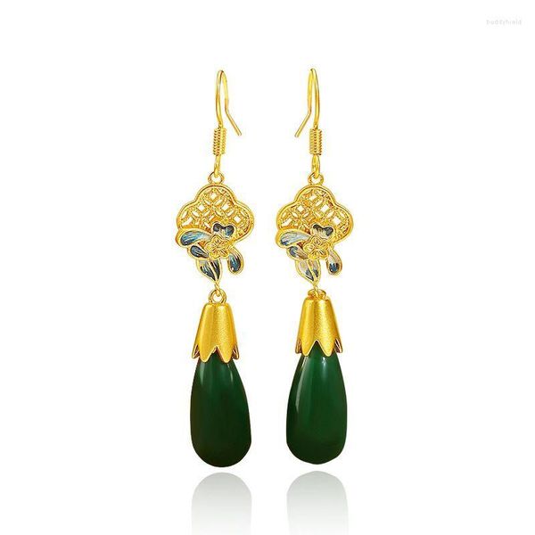 Orecchini a pennaglie MXGXFAM Green Long Drop per Women Evening Party Jewelry 24 K Pure Gold Color Lead e Nickel