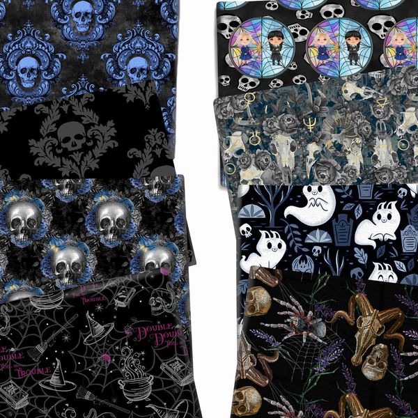 Tecido 50*145 cm Halloween Skull Black Polyester Cotton/algodão puro Tabela de tecido de costura de colchas de bordado Material de cortina travesseiro P230506