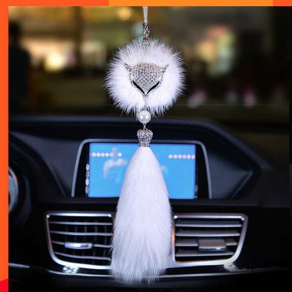 Luxuoso carro de luxo cabeça de raposa pingente espelho retrovisor do carro pingente proteger segurança decoração do carro bling acessórios do carro para a mulher