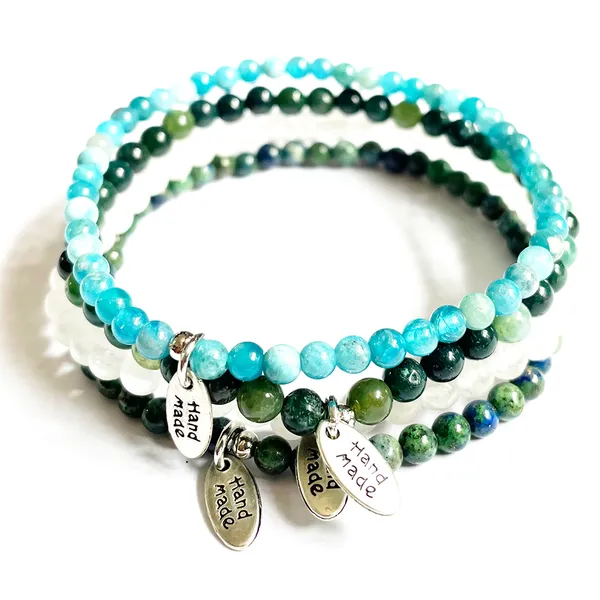 Strands MG1809 Novo design 4 mm AAA Aaa Apatite Azurite Moss AGate Jade Jade Gemstone Bracelet Set