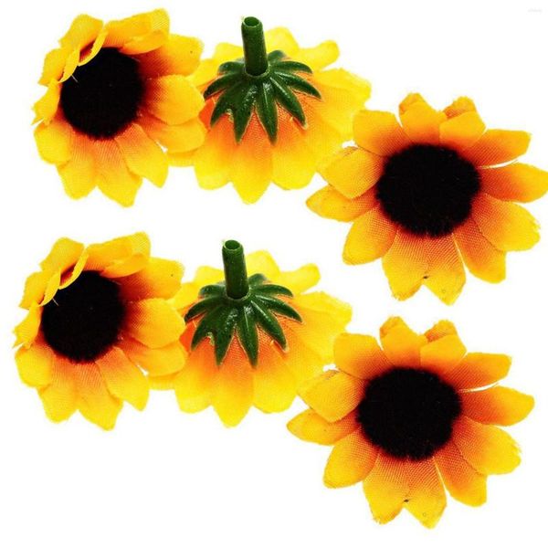 Flores decorativas 200 PCs Girassol artificial Little Daisy Gerbera Flower Heads para decoração de festa de casamento (Yellowcoffee)