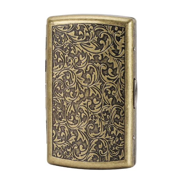 Pipe da fumo New Bronze Color Cigarette Box 20 Pack Portable Carved Men's 12 Pack Flip Metal Compression Cigarette Box