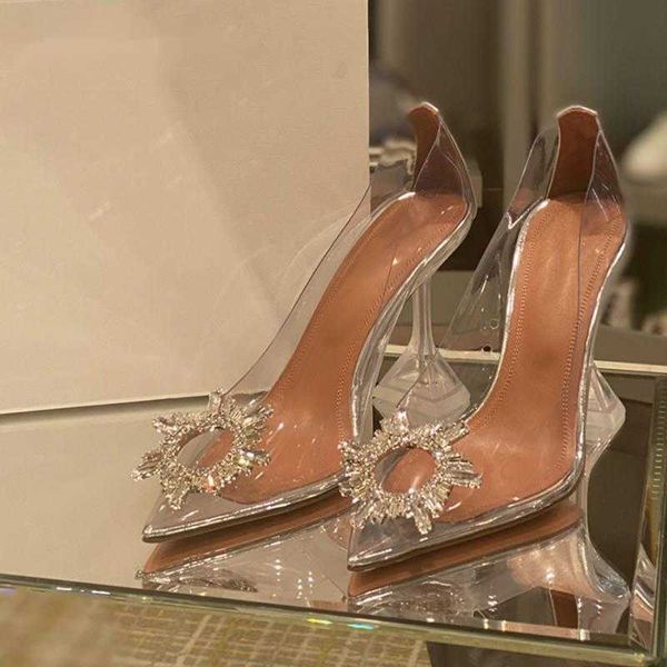 Sandal 2023 Style Star Crystal Transparent PVC Women Pump Pump Luxury Rhinestone High Heal Wedding Bridal Shoe Summer Party Prom 230317