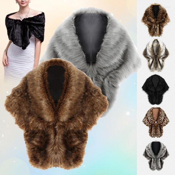 Pelliccia da donna taglia unica mantella invernale mantello da sposa finto bianco / nero scialle avvolge scialli da donna abito formale stole per capelli imitazione