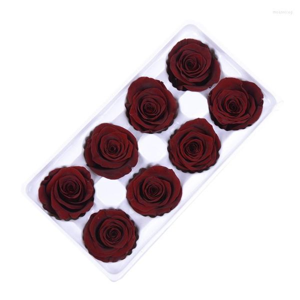 Flores decorativas 4-5cm 8pcs/caixa preservada flor fresca flor de rosa eterna aniversario presente de brilho diy bouquet de decoração duradoura