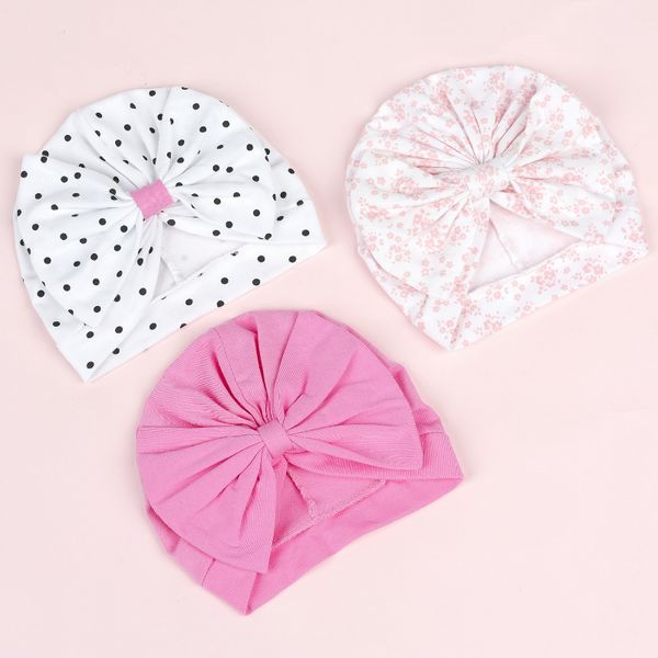 New Born Hospital Bonnet Dot Striped Beanie stampato per neonate Cute Large Bowknot Turban Hat Cotton Soft Infantil Skullies