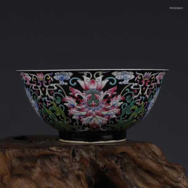 BOILS Kangxi Black esmalte lotus tigela Tank Bowl Antique Jingdezhen pintado à mão porcelana ornamentos chineses