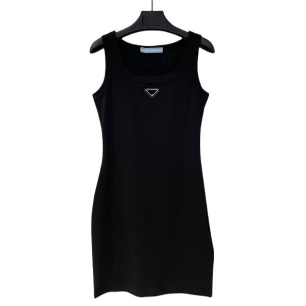 P-Ra Designer-Marken Kleid Frauen Sommerkleider Mode Womens Tanktops Strickte Baumwolle u Hals ärmellose Kleiderelastizität Bodycon Minirock Solid sexy Kleider