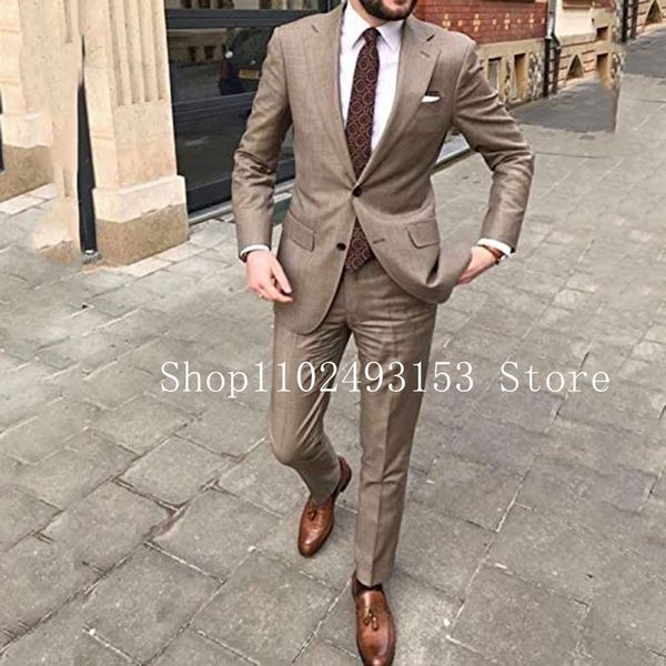 Ternos masculinos Blazers Brown Men Suits Slim Fit 2 peças entalhadas em lapel