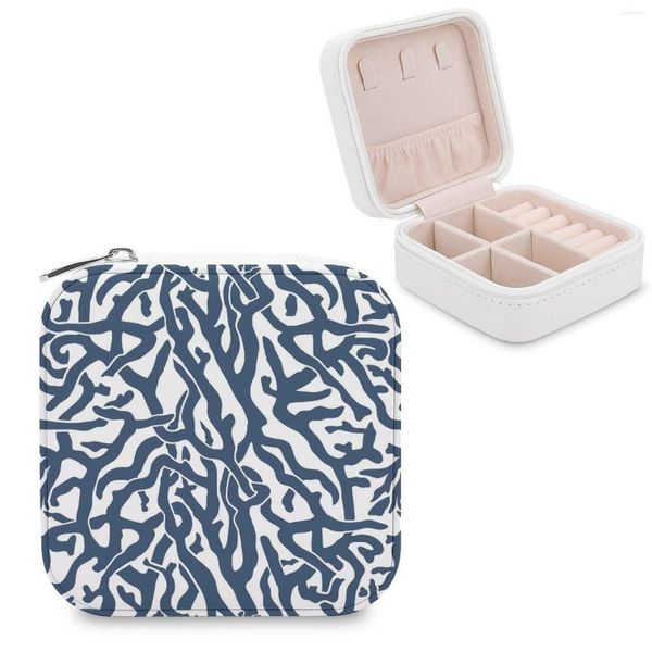 Sacchetti per gioielli Motivo barriera corallina Blu navy Bianco Coastal Beach House Scatola portaoggetti Strati Organizzatore Regalo per ragazze e donne