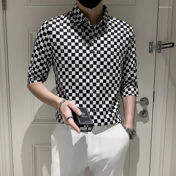 Camicie casual maschile 2023 Summer Sumpy Luxury Shirt Luxury Shirt in bianco e nero Controllo da uomo alla moda maschile da uomo da uomo