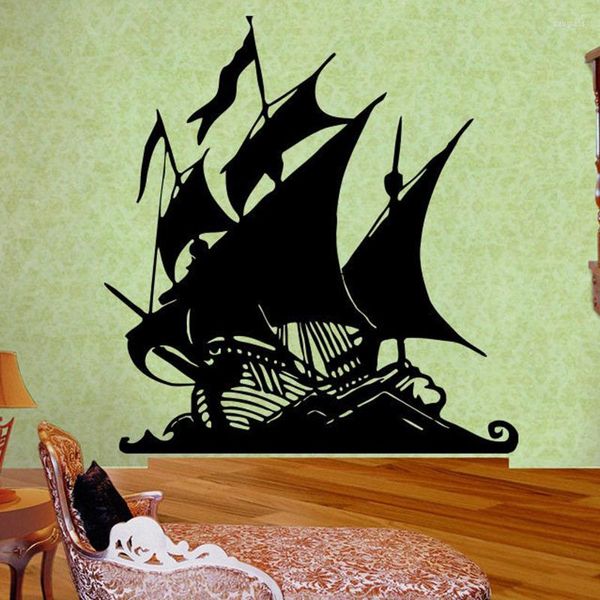 Wandaufkleber Cartoon Piratenschiff Aufkleber Rum Schatz Goldinsel Aufkleber für Kinderzimmer Mädchen Jungen Dekor X099