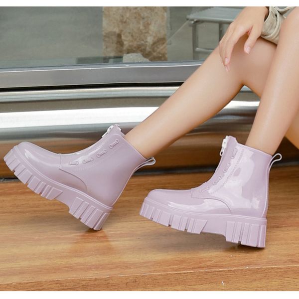 Rain Boot's Dış Mekan Giyim Botları Moda Sevimli Su Geçirmez Platform Kısa Slip Slip Kauçuk Sole Zapatos Mujer 230505