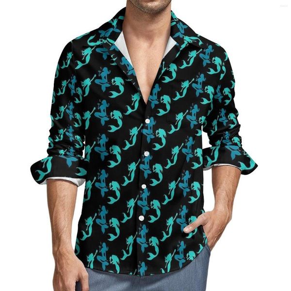 Camicie casual da uomo Camicia a sirena glitterata Stampa animalier Manica lunga Grafica streetwear Camicette Autunno Top larghi oversize