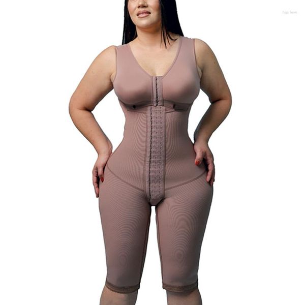 Damen Shapers Damen Compression Shapewear Knielanger Gürtel mit BH Schlankheits-Bodysuit