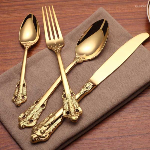 Ужин наборы посуды Luxury Gold Art Cutlery Set Europe Королевские экологически чистые продукты из нержавеющей стали подарки Jogo de Talheres Кухонные принадлежности EC50CJ