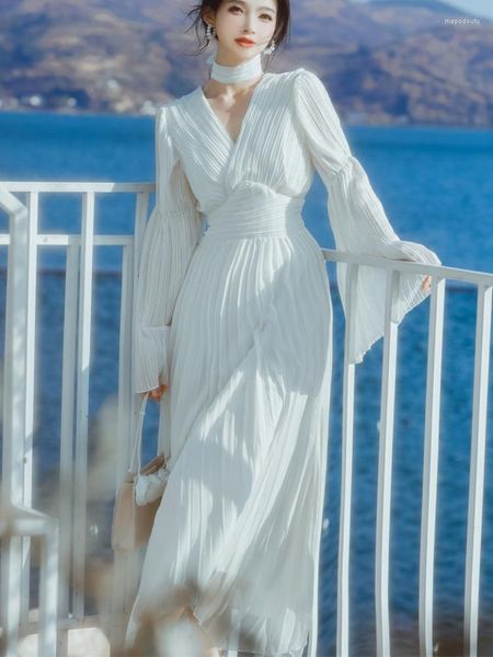 Vestidos casuais moda elegante branca longa para mulheres 2023 Spring Autumn Holiday Party Vestidos para Mujer Ocasião formal Robe femme