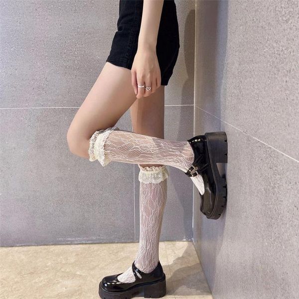 Женские носки сладкие девушки Lolita Summer Speat Specking Wersatile Daily Fishnet Calf Princess Cosplay Breshates Commory Hosirey