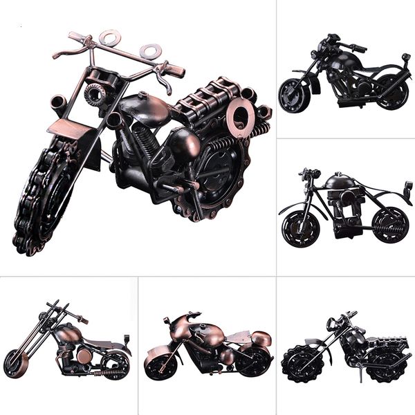 Dekorative Objekte Figuren auf Rädern handgefertigt Vintage Eisen Motorrad Modell Motor Figur Metall Motorrad Requisite Junge Geschenk Kind Spielzeug Home Office Decor 230506