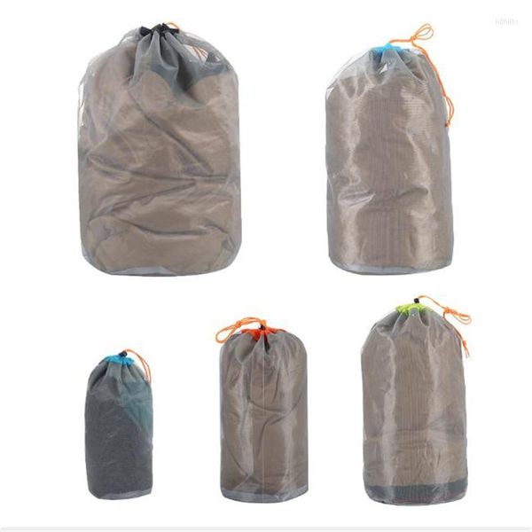 Sacos de armazenamento Mesh reutilizáveis ​​protegidos produzem pequenas viagens de cordão de sacos de saco de acampamento esportes de nylon saco 1pc