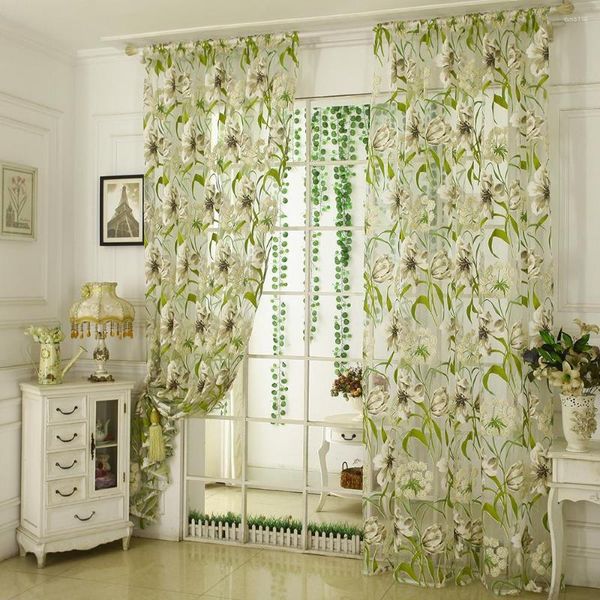 Tende con passanti nella parte superiore per porta scorrevole in vetro Pannello Tulle 1 tessuto per finestre Voile Foglie Drappo Sheer Home