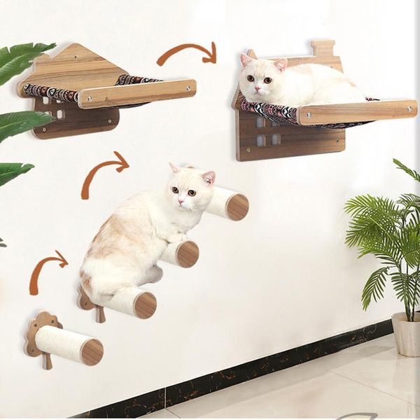 Arranhador para gatos, montado na parede, rede para gatos, escadas, arranhador com poleiros aconchegantes, estável, torre para gatos, brinquedos para animais de estimação