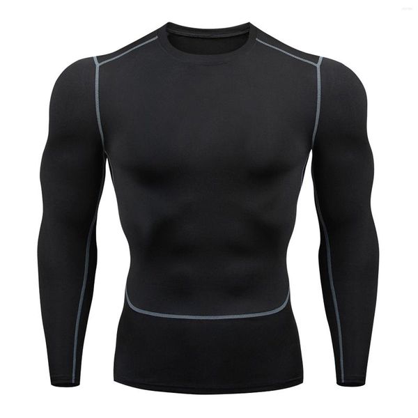 Camisetas masculinas vos de pescoço para homens fitness manga longa com compressão atlética de camisa esportiva de camisa esportiva