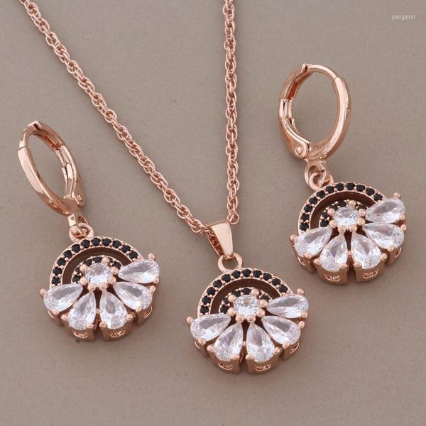 Brincos de colar Conjunto 585 Rose Gold Color Qualidade de luxo para mulheres Moda Black and White Drop Drop Party Wedding Jewelry