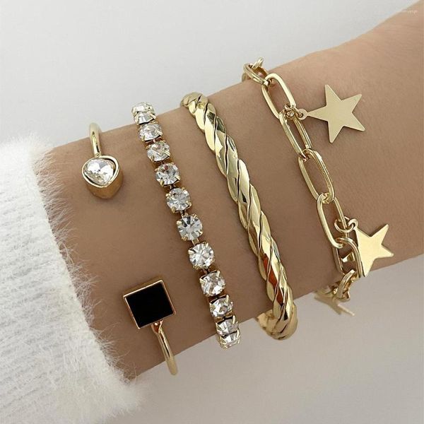 Charm Bracelets Sindlan 4Pcs Charms Crystal Wrist For Women Vintage Gold Color Chains Star Open Bangles Set Fashion Jewelry Pulseras