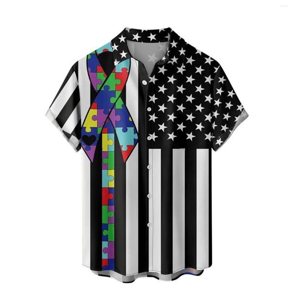 Camisas casuais masculinas 4 de julho Mens Star USA Flag Graphic Print Tops Tops Summer Vintage Slave Short Button Down Blusas Hombre