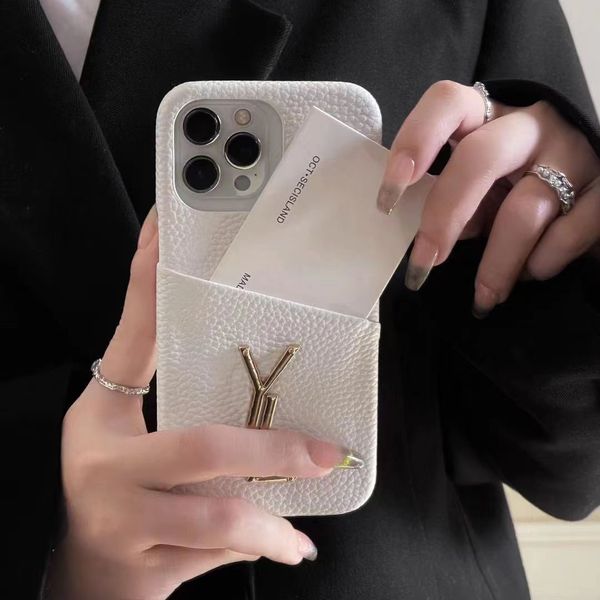 Designer Litchi Stria Handyhüllen für iPhone 15 14 13 12 11 Pro Max 15Plus 14Plus 14Pro 13ProMax Luxuriöse Brief-Leder-Handy-Rückseite mit Kartenhalter-Taschenhülle