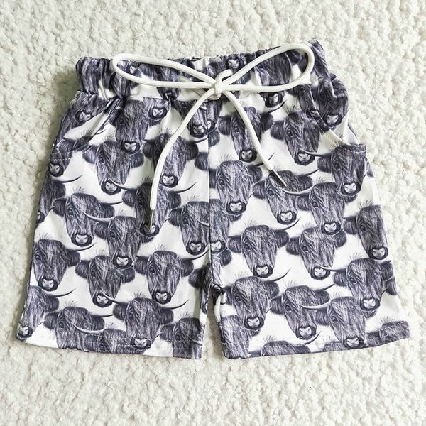 Shorts bebê menino verão verão ocidental highland vaca praia de bolso de bolso de cordão cientíaca crianças garotas de adolescentes roupas de criança 230505