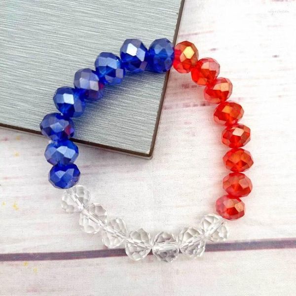 Strand Stretch facettierte AB Glaskristall Armbänder Armreifen für Frauen rot weiß blau 4. Juli Unabhängigkeitstag Großhandel