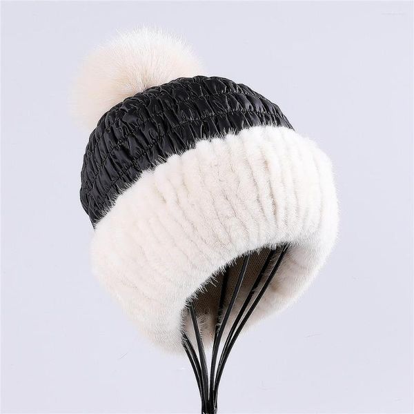 Feijos de alta qualidade feminino de inverno real de chapéu de chapéu natural pom pom poms chapéus de lady moda