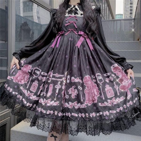 Themenkostüm ärmellos Lolita Jsk Schöne Hosenträger bedrucktes Kleid Anime Cosplay Japanisch Harujuku Party Kawaii Mädchen Gothic Frauen