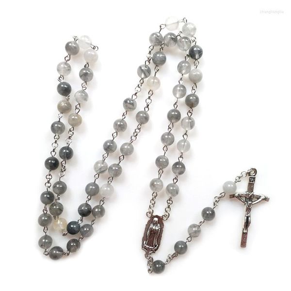 Подвесные ожерелья Qigo Vintage Black Stone Cross Cross Crosary Colles